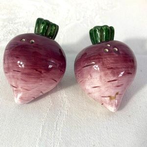 Fitz & Floyd Vintage 1980s Deco Garden Beets S & P Shakers Set Never Used! EXC!